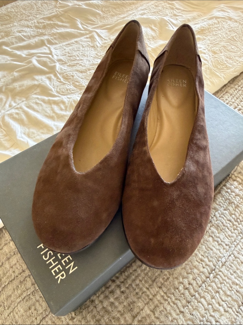 Eileen Fisher Dark Brown Suede Ballet Flats